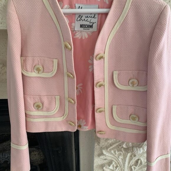 MOSCHINO Couture Italy Pink Jacket IVORY WHITE HEART TRIM USA 4 IT38 BOLERO - Picture 3 of 16